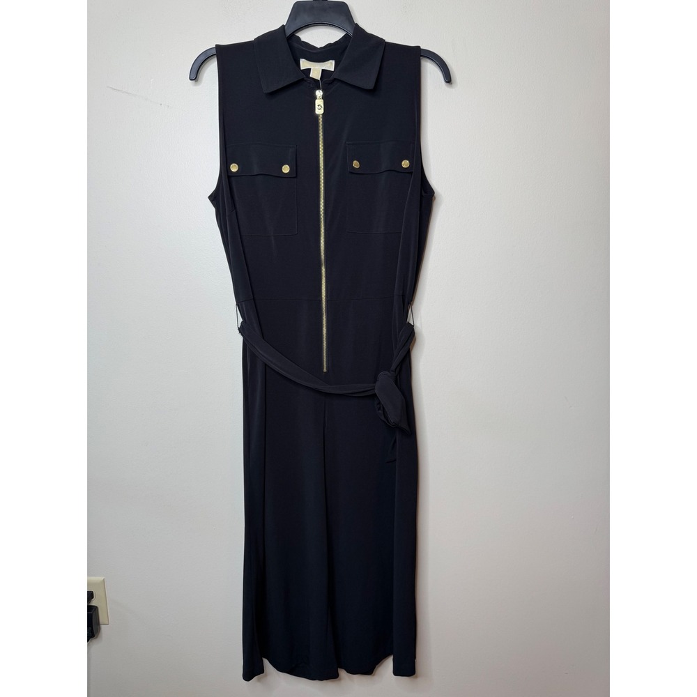 Michael Michael Kors Black Sleeveless Zip Front Belted Jumpsuit